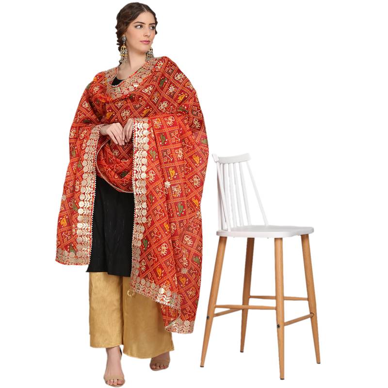Red Patola Print Kota Doriya Gota Patti Work Dupatta