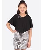 Black & Silver Toned Sequined Georgette Sheath Dress