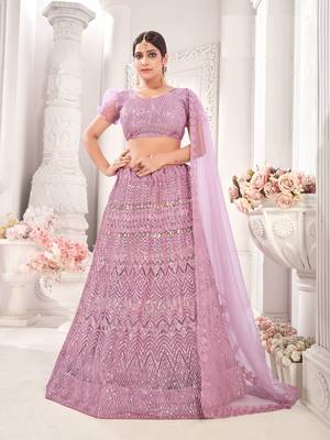 Lavender embroidered net  lehenga 1
