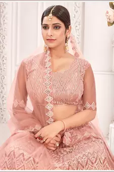 Peach embroidered net  lehenga