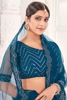 Teal embroidered net  lehenga