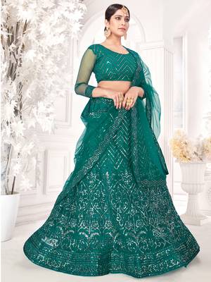 Green embroidered net  lehenga 1