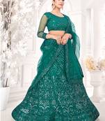 Green embroidered net semi stitched lehenga