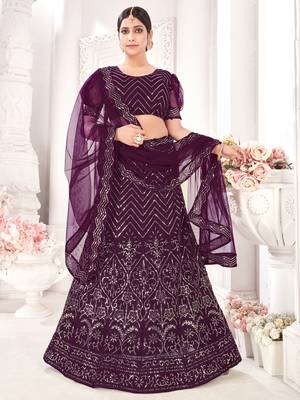 Wine embroidered net semi stitched lehenga 1