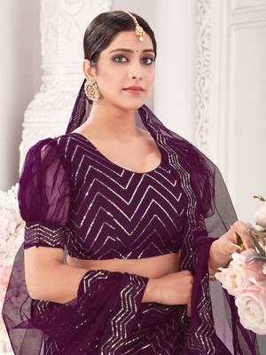 Wine embroidered net semi stitched lehenga 4