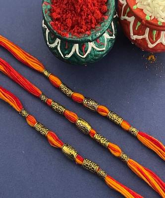 (Combo of 3) Simple Beautiful Beaded Rakhi Mauli Thread Rakhee For Raksha Bandhan 1
