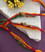 (Rakhi Set of 3) Designer Chandan Rakhi Ganesha God Designs With Rudraksha Beads Thread Rakhi