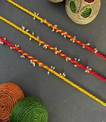 (Combo of 3) Simple Rakhi With Pearl Ghungroo Mauli Rakhi Thread For Raksha Bandhan