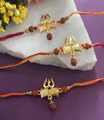 (Combo of 3) Unique Rudraksha Rakhi Trishul With Chandan Beads Mauli Thread Rakhi For Raksha Bandhan