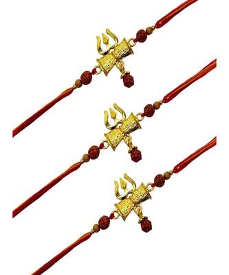 (Combo of 3) Unique Rudraksha Rakhi Trishul With Chandan Beads Mauli Thread Rakhi For Raksha Bandhan 2