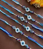 (Combo of 6) Beautiful White Evil Eye Rakhi With Beads multicolour Thread Rakhi For Raksha Bandhan