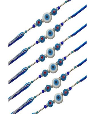 (Combo of 6) Beautiful White Evil Eye Rakhi With Beads multicolour Thread Rakhi For Raksha Bandhan 2