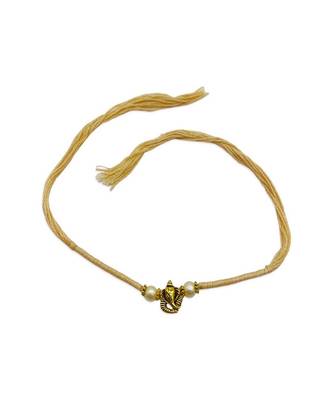 (Rakhi Set of 5) Designer Rakhi With Ganesha And Pearls Cream Color Thread Rakhi For Raksha Bandhan 3
