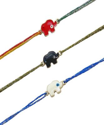(Combo of 3) Designer Rakhi White/Red/Black Elephant Evil Eye Charm With multicolour Thread Rakhi 2