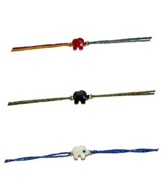 (Combo of 3) Designer Rakhi White/Red/Black Elephant Evil Eye Charm With multicolour Thread Rakhi 3