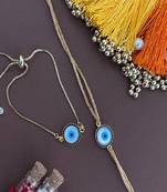 (Rakhi Set of 2) Fancy American Diamond Evil Eye Bracelet And Rakhi Thread For Bhabhi-Brother