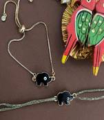 (Rakhi Set of 2) Fancy Black Elephant Enamel Evil Eye Rakhi Thread & Bracelet For Bhaiya-Bhabhi