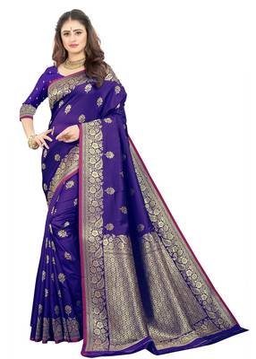 Purple woven banarasi silk saree with blouse 1