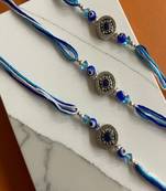 (Rakhi Set of 3) Beautiful Designer Tibetan Rakhi With Blue Evil Eye & Crystal Beads Thread Rakhi