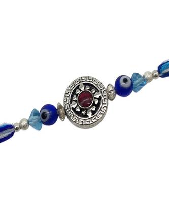 (Rakhi Set of 3) Beautiful Designer Tibetan Rakhi With Blue Evil Eye & Crystal Beads Thread Rakhi 5