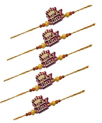 (Combo of 5) Unique Lucky Bro MDF Wooden Rakhi With Beads multicolour Thread Rakhi For Raksha Bandhan 2