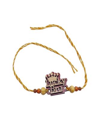 (Combo of 5) Unique Lucky Bro MDF Wooden Rakhi With Beads multicolour Thread Rakhi For Raksha Bandhan 3