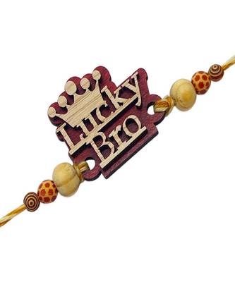 (Combo of 5) Unique Lucky Bro MDF Wooden Rakhi With Beads multicolour Thread Rakhi For Raksha Bandhan 5