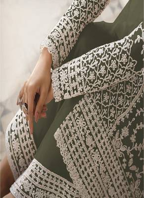 Green Color Net Fabric Salwar Suit In Net Fabric With Embroidery As 3