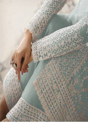 Net Zari Embroidered Sky Blue Salwar Suit 2