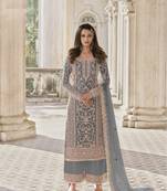 Grey Color Net Fabric Salwar Suit In Net Fabric With Embroidery As
