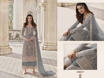 Grey Color Net Fabric Salwar Suit In Net Fabric With Embroidery As 2
