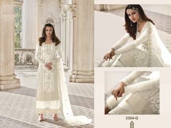 White Color Net Fabric Salwar Suit In Net Fabric With Embroidery As 2