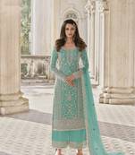 Green Color Designer Fancy Net Fabric Salwar Suit In Net Fabric With Embroidery As Semi Stitched