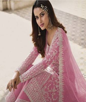 Light Pink Color Net Fabric Salwar Suit In Net Fabric With Embroidery As 3