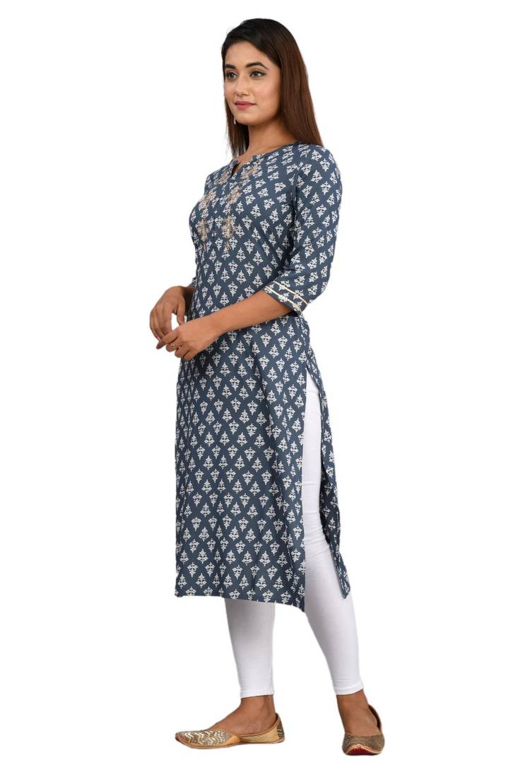 Grey woven cotton kurtas-and-kurtis