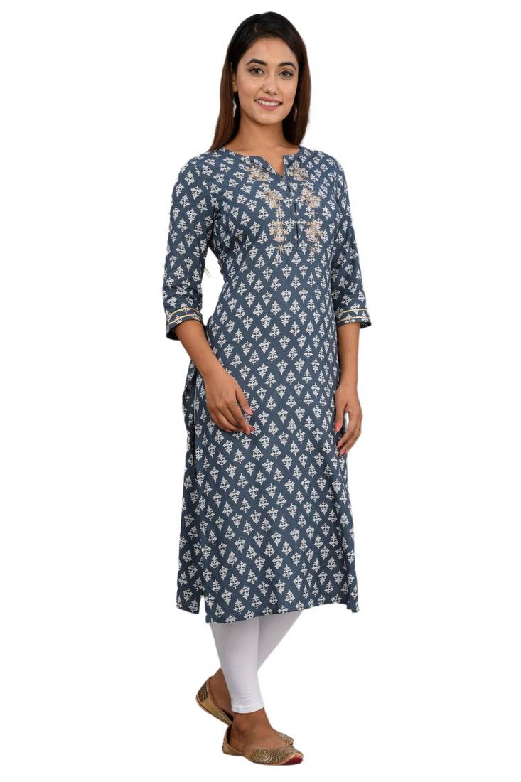 Grey woven cotton kurtas-and-kurtis