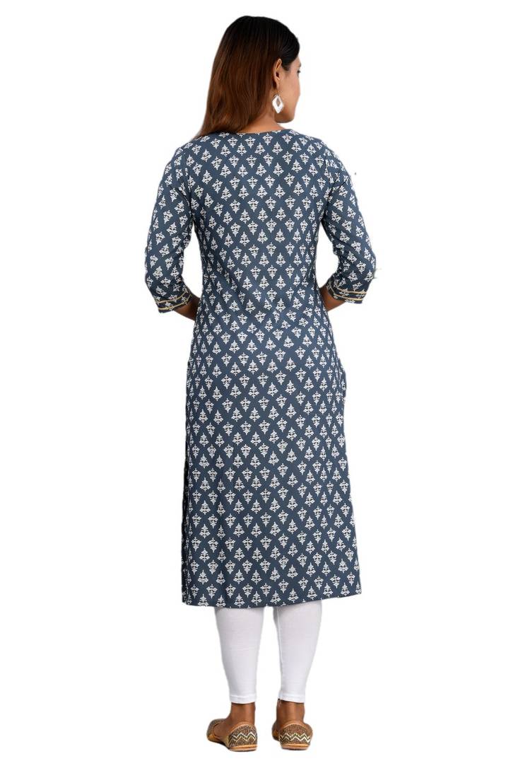 Grey woven cotton kurtas-and-kurtis