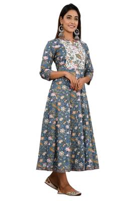 Blue woven cotton ethnic-kurtis 2