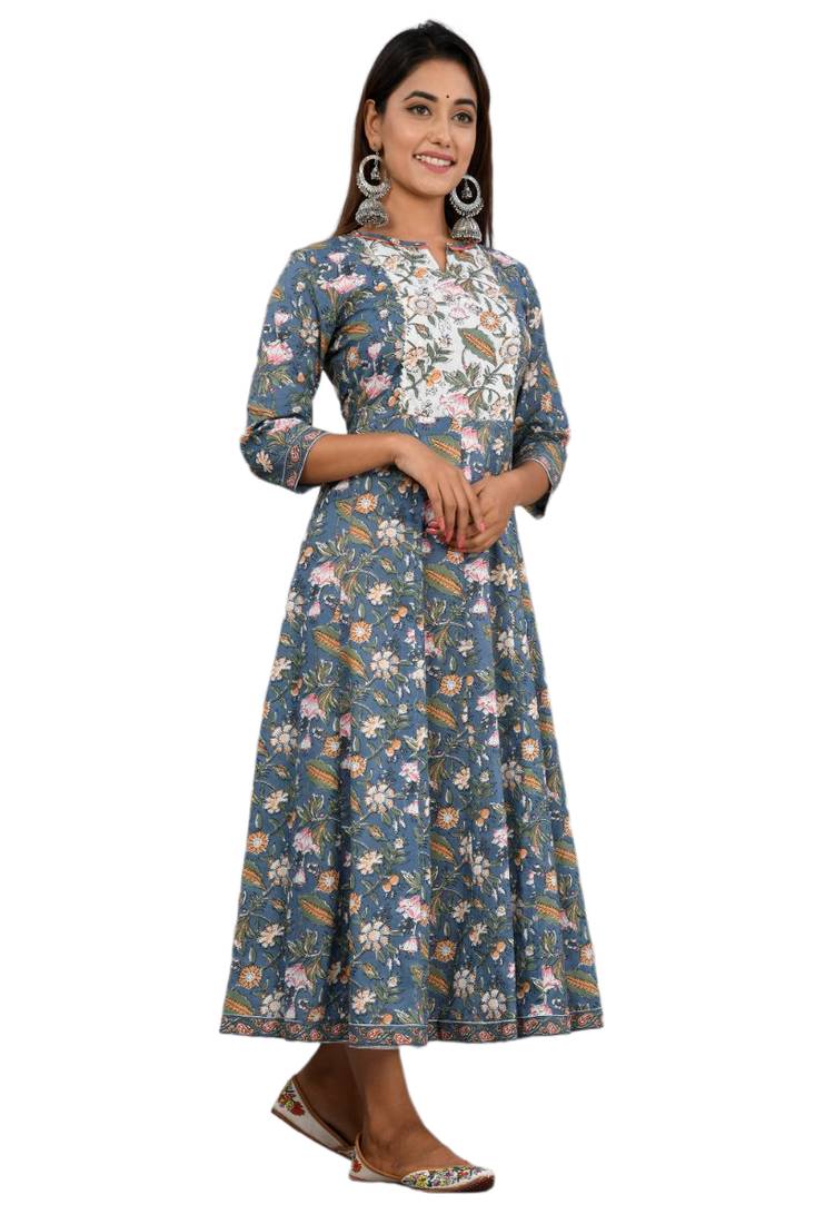 Blue woven cotton ethnic-kurtis