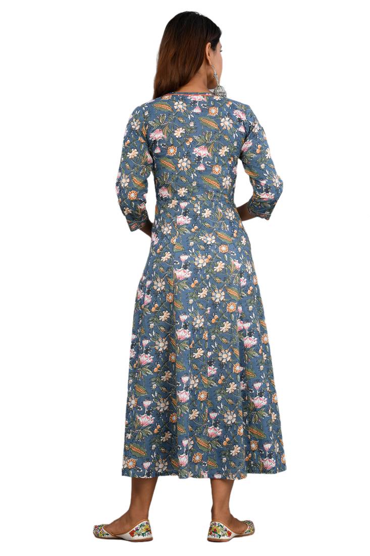Blue woven cotton ethnic-kurtis