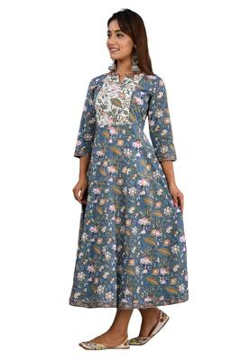 Blue woven cotton ethnic-kurtis 4