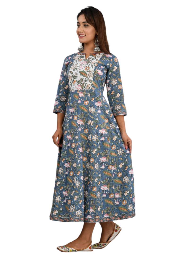Blue woven cotton ethnic-kurtis