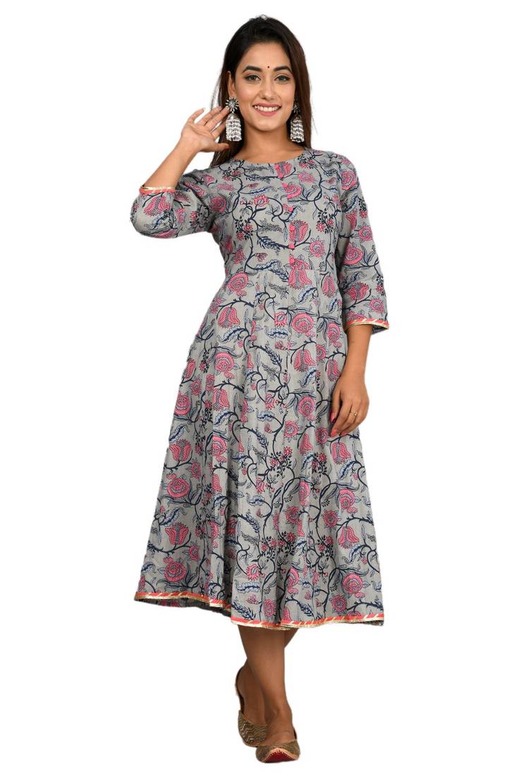 Blue woven cotton party-wear-kurtis