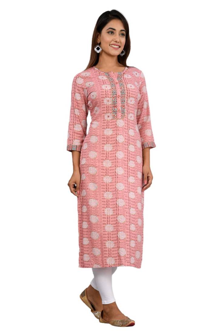 Peach woven cotton kurtas-and-kurtis