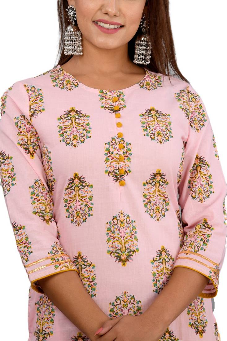 Pink woven cotton combo-kurtis