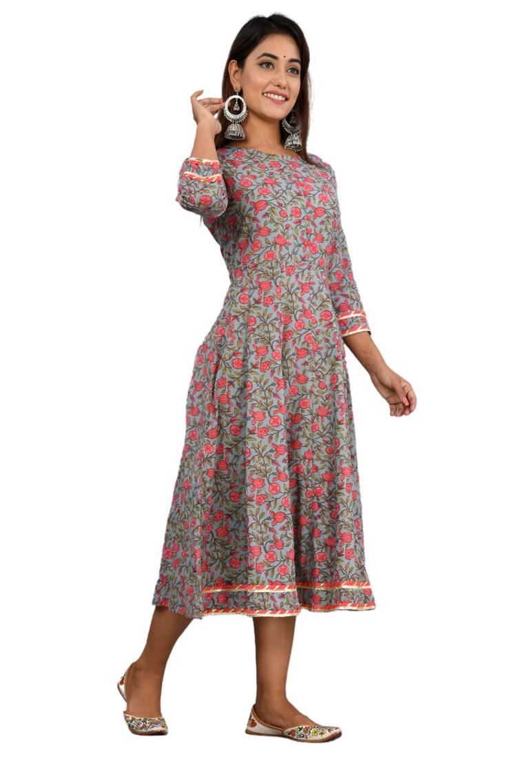 Grey woven cotton party-wear-kurtis