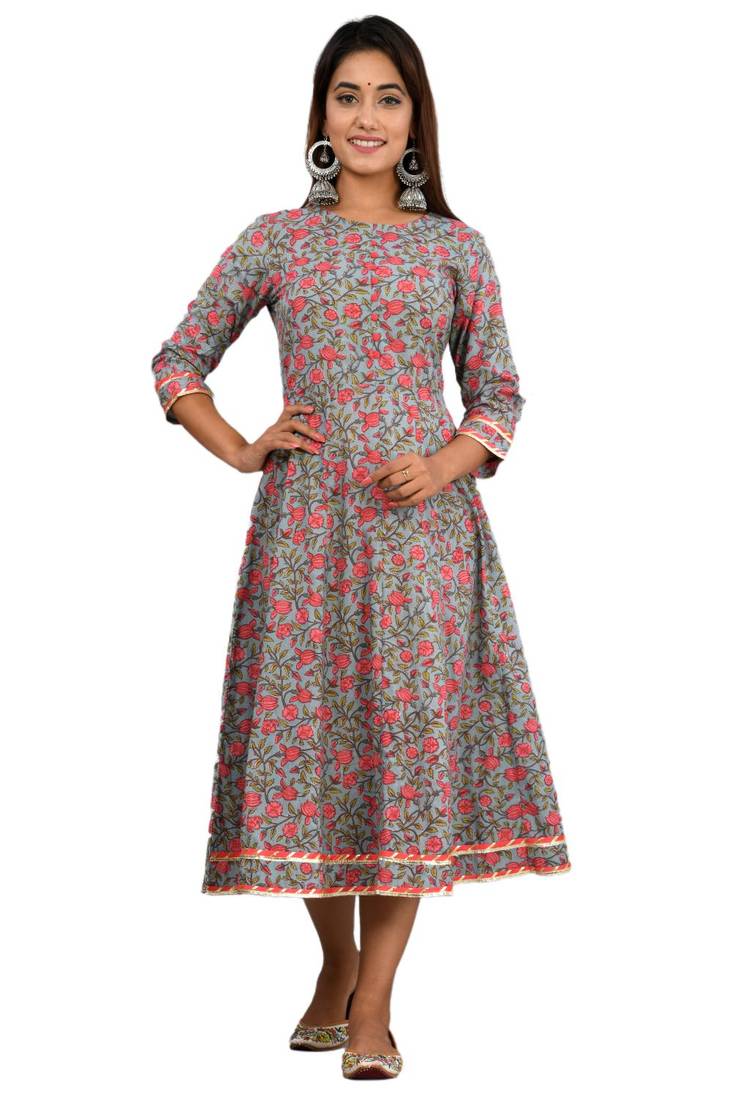 Grey woven cotton party-wear-kurtis