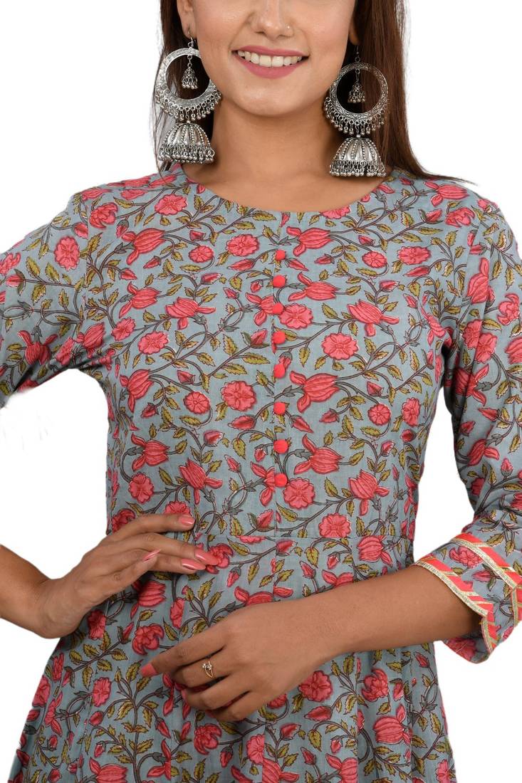 Grey woven cotton party-wear-kurtis