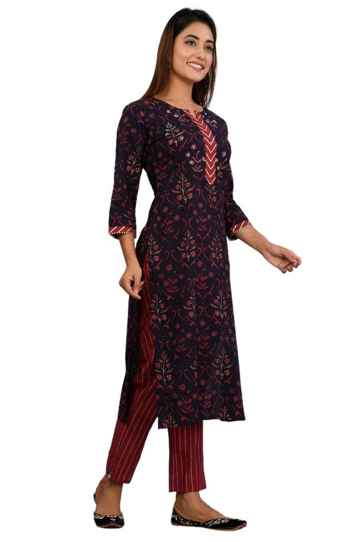 Maroon woven cotton combo-kurtis