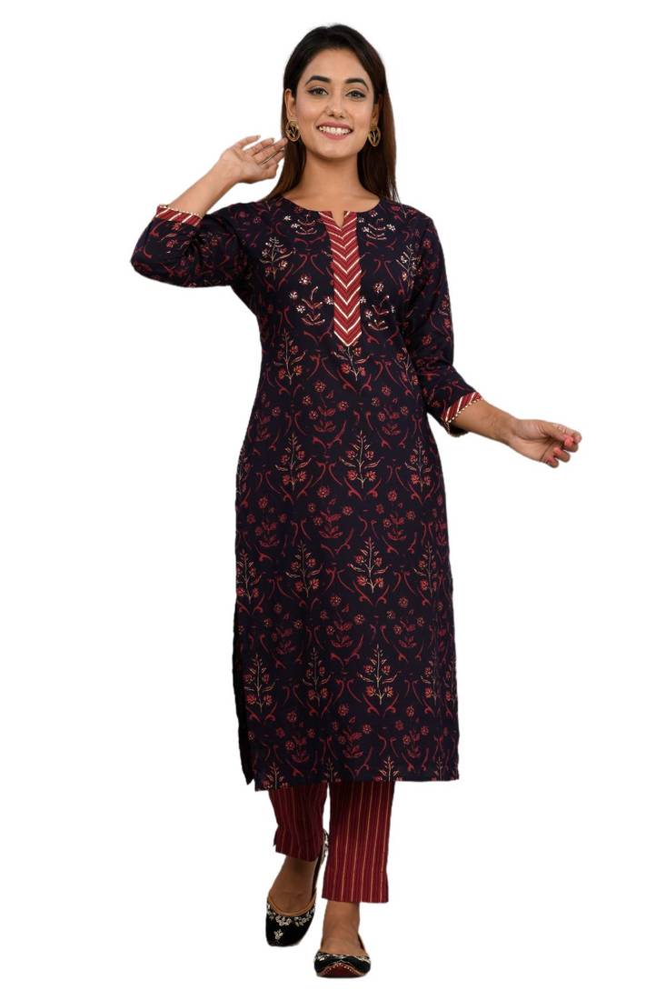 Maroon woven cotton combo-kurtis
